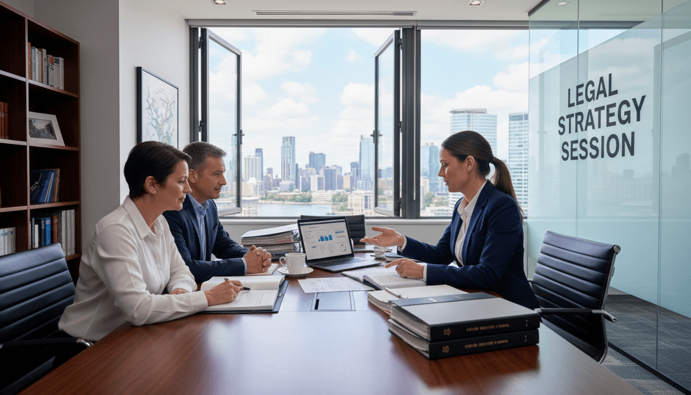 Lawyer meeting with client at office desk