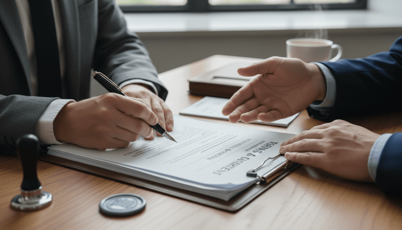 Close-up of hands signing legal documents