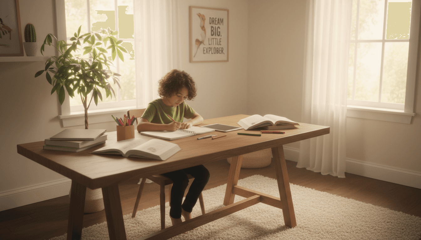 Child doing homework at a desk at home