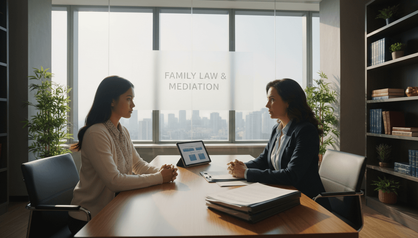 Family law attorney consulting with a client