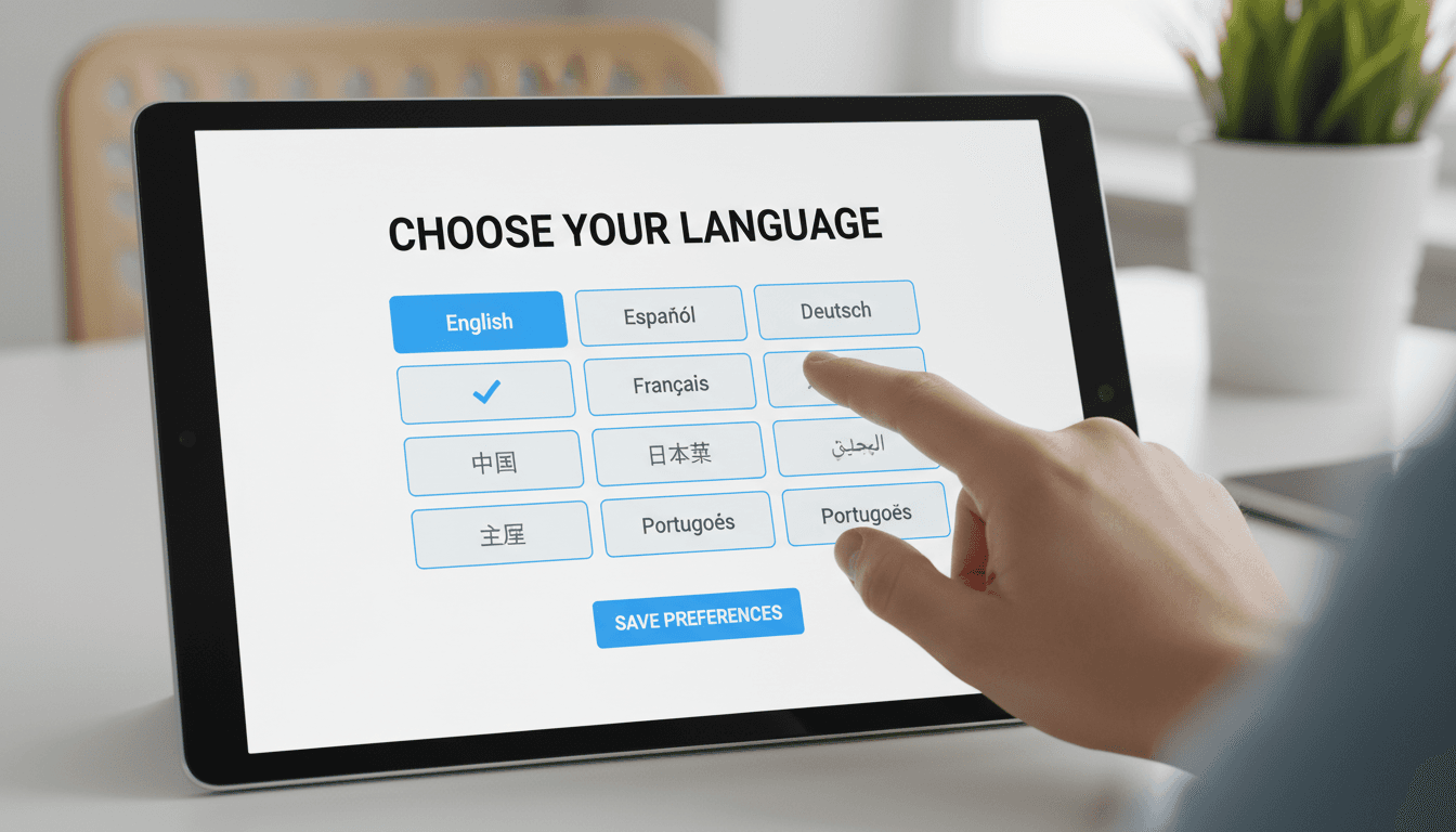 Person selecting language preferences on a modern website interface