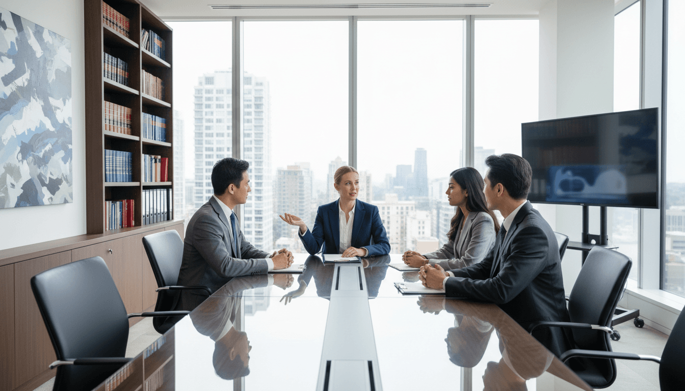 Lawyer meeting with client in a modern office